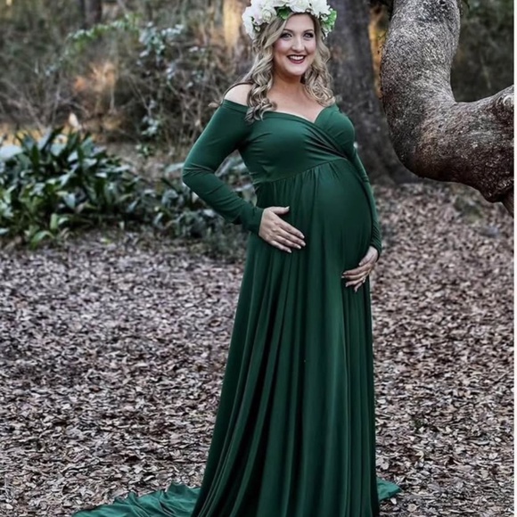 Off Shoulders Half Circle Gown for Baby Shower Photo Props Dress N-green 131 - - Picture 1 of 5